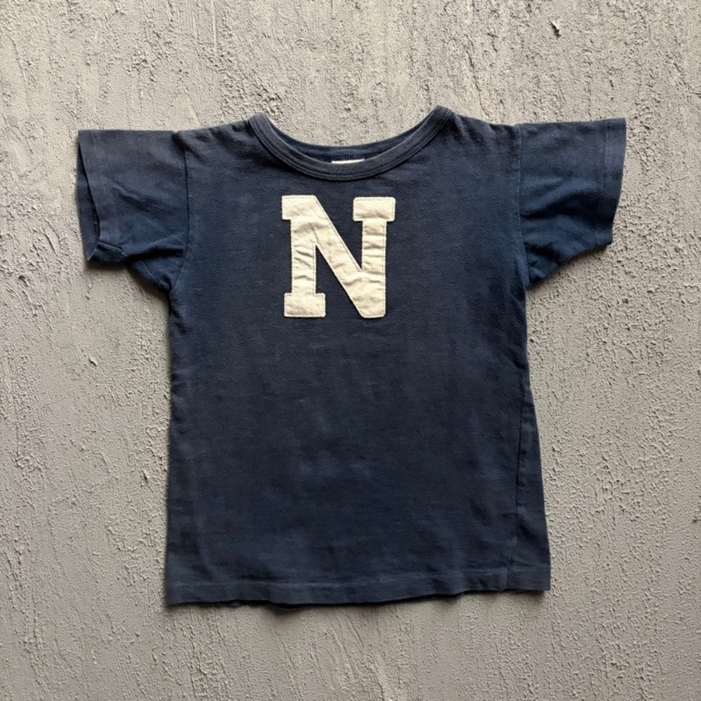 Denim Dungaree T-Shirt Medium 130cm Blue Varsity Japan Baby Tee